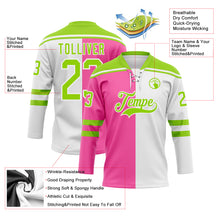 Charger l'image dans la galerie, Custom White Neon Green-Pink Split Fashion Hockey Lace Neck Jersey