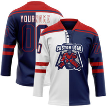 Charger l'image dans la galerie, Custom Navy Red-White Split Fashion Hockey Lace Neck Jersey