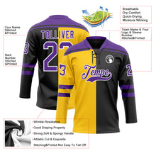 Laden Sie das Bild in den Galerie-Viewer, Custom Black Purple Yellow-White Split Fashion Hockey Lace Neck Jersey