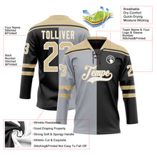 Load image into Gallery viewer, Custom Black Vegas Gold Gray-White Split Fashion Hockey Lace Neck Jersey