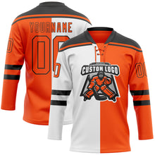 Charger l'image dans la galerie, Custom Orange Black-White Split Fashion Hockey Lace Neck Jersey