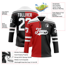 Load image into Gallery viewer, Custom Black White Red-Gray Split Fashion Hockey Lace Neck Jersey