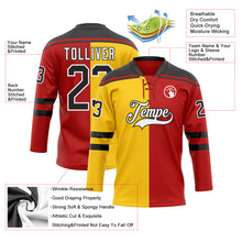 Charger l'image dans la galerie, Custom Red Black Yellow-White Split Fashion Hockey Lace Neck Jersey