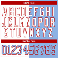 Load image into Gallery viewer, Custom Light Blue Red-White Split Fashion Hockey Lace Neck Jersey