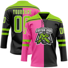 Charger l'image dans la galerie, Custom Black Neon Green Pink-White Split Fashion Hockey Lace Neck Jersey