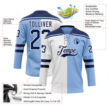 Load image into Gallery viewer, Custom Light Blue Navy-White Split Fashion Hockey Lace Neck Jersey