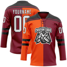 Load image into Gallery viewer, Custom Crimson White Orange-Black Split Fashion Hockey Lace Neck Jersey
