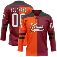 Load image into Gallery viewer, Custom Crimson White Orange-Black Split Fashion Hockey Lace Neck Jersey