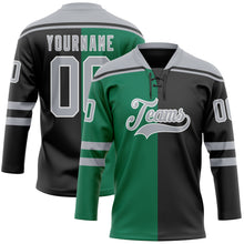 Load image into Gallery viewer, Custom Black Gray Kelly Green-White Split Fashion Hockey Lace Neck Jersey