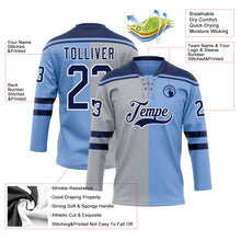 Загрузить изображение в средство просмотра галереи, Custom Powder Blue Navy Gray-White Split Fashion Hockey Lace Neck Jersey