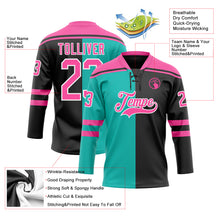 Charger l'image dans la galerie, Custom Black Pink Aqua-White Split Fashion Hockey Lace Neck Jersey