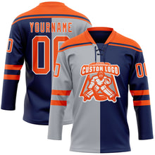 Charger l'image dans la galerie, Custom Navy Orange Gray-White Split Fashion Hockey Lace Neck Jersey