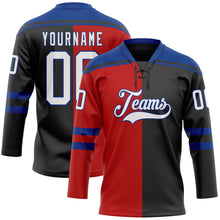 Charger l'image dans la galerie, Custom Black White Red-Royal Split Fashion Hockey Lace Neck Jersey