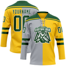 Charger l'image dans la galerie, Custom Yellow Green Gray-White Split Fashion Hockey Lace Neck Jersey