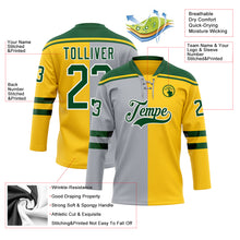 Charger l'image dans la galerie, Custom Yellow Green Gray-White Split Fashion Hockey Lace Neck Jersey