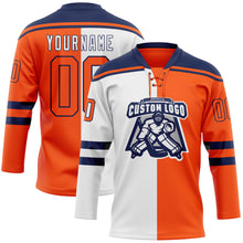 Charger l'image dans la galerie, Custom Orange White-Navy Split Fashion Hockey Lace Neck Jersey