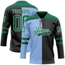 Charger l'image dans la galerie, Custom Black Kelly Green Light Blue-White Red-Royal Split Fashion Hockey Lace Neck Jersey