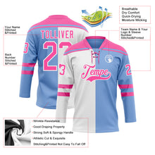 Load image into Gallery viewer, Custom Powder Blue Pink-White Split Fashion Hockey Lace Neck Jersey