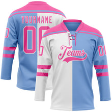 Load image into Gallery viewer, Custom Powder Blue Pink-White Split Fashion Hockey Lace Neck Jersey