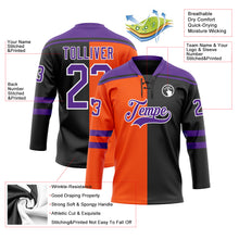 Charger l'image dans la galerie, Custom Black Purple Orange-White Split Fashion Hockey Lace Neck Jersey