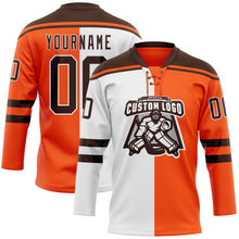 Laden Sie das Bild in den Galerie-Viewer, Custom Orange Brown-White Split Fashion Hockey Lace Neck Jersey