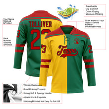 Charger l'image dans la galerie, Custom Kelly Green Red Yellow-Black Split Fashion Hockey Lace Neck Jersey