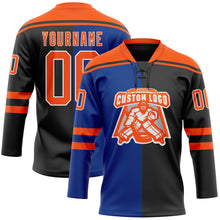 Charger l'image dans la galerie, Custom Black Orange Royal-White Split Fashion Hockey Lace Neck Jersey