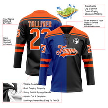 Charger l'image dans la galerie, Custom Black Orange Royal-White Split Fashion Hockey Lace Neck Jersey