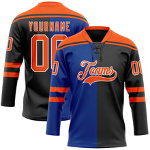 Charger l'image dans la galerie, Custom Black Orange Royal-White Split Fashion Hockey Lace Neck Jersey