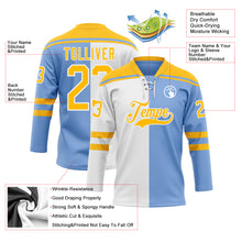 Laden Sie das Bild in den Galerie-Viewer, Custom Powder Blue Gold-White Split Fashion Hockey Lace Neck Jersey