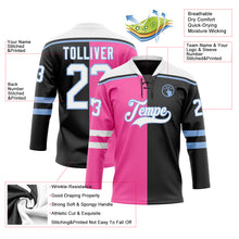Charger l'image dans la galerie, Custom Black White Pink-Light Blue Split Fashion Hockey Lace Neck Jersey