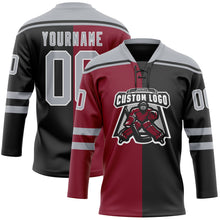 Load image into Gallery viewer, Custom Black Gray Crimson-White Split Fashion Hockey Lace Neck Jersey