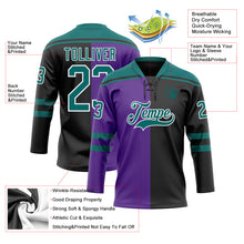 Load image into Gallery viewer, Custom Black Teal Purple-White Split Fashion Hockey Lace Neck Jersey