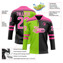Charger l'image dans la galerie, Custom Black Pink Neon Green-White Split Fashion Hockey Lace Neck Jersey