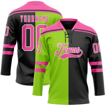 Charger l'image dans la galerie, Custom Black Pink Neon Green-White Split Fashion Hockey Lace Neck Jersey