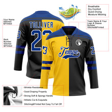 Laden Sie das Bild in den Galerie-Viewer, Custom Black Royal Yellow-White Split Fashion Hockey Lace Neck Jersey
