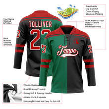 Load image into Gallery viewer, Custom Black Red Kelly Green-White Split Fashion Hockey Lace Neck Jersey