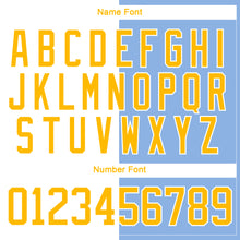 Load image into Gallery viewer, Custom Light Blue Gold-White Split Fashion Hockey Lace Neck Jersey