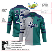 Laden Sie das Bild in den Galerie-Viewer, Custom Teal Navy Gray-White Split Fashion Hockey Lace Neck Jersey