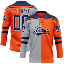 Laden Sie das Bild in den Galerie-Viewer, Custom Orange Navy Gray-White Split Fashion Hockey Lace Neck Jersey