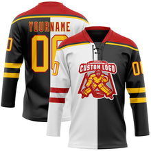 Charger l'image dans la galerie, Custom Black Yellow White-Red Split Fashion Hockey Lace Neck Jersey