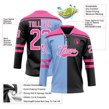 Laden Sie das Bild in den Galerie-Viewer, Custom Black Pink Light Blue-White Split Fashion Hockey Lace Neck Jersey