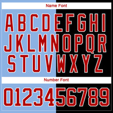 Laden Sie das Bild in den Galerie-Viewer, Custom Black Red Light Blue-White Split Fashion Hockey Lace Neck Jersey