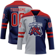 Charger l'image dans la galerie, Custom Navy Red Gray-White Split Fashion Hockey Lace Neck Jersey