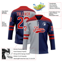 Charger l'image dans la galerie, Custom Navy Red Gray-White Split Fashion Hockey Lace Neck Jersey
