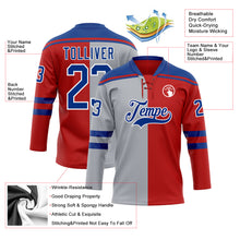 Load image into Gallery viewer, Custom Red Royal Gray-White Split Fashion Hockey Lace Neck Jersey