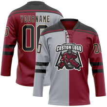 Charger l'image dans la galerie, Custom Crimson Black Gray-Cream Split Fashion Hockey Lace Neck Jersey