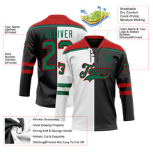 Charger l'image dans la galerie, Custom Black Kelly Green White-Red Split Fashion Hockey Lace Neck Jersey