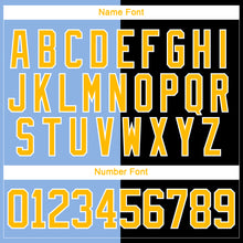 Load image into Gallery viewer, Custom Black Gold Light Blue-White Split Fashion Hockey Lace Neck Jersey