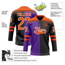 Charger l'image dans la galerie, Custom Black Orange Purple-White Split Fashion Hockey Lace Neck Jersey